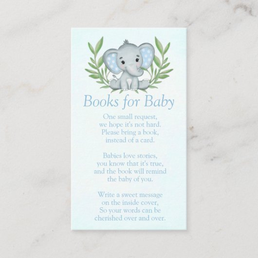 Greenery Elephant Boy Baby shower Books for Baby Informatiekaartje (Voorkant)