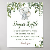 Greenery Elephant Diaper Raffle Sign Poster (Voorkant)