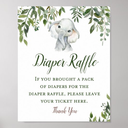 Greenery Elephant Diaper Raffle Sign Poster (Voorkant)