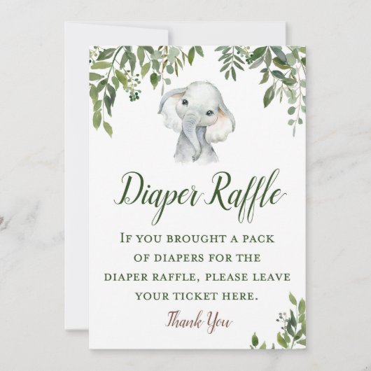 Greenery Elephant Diaper Raffle Sign Size 5x7" Kaart (Voorkant)
