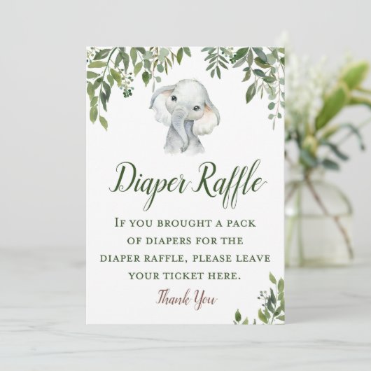 Greenery Elephant Diaper Raffle Sign Size 5x7" Kaart (Staand voorkant)