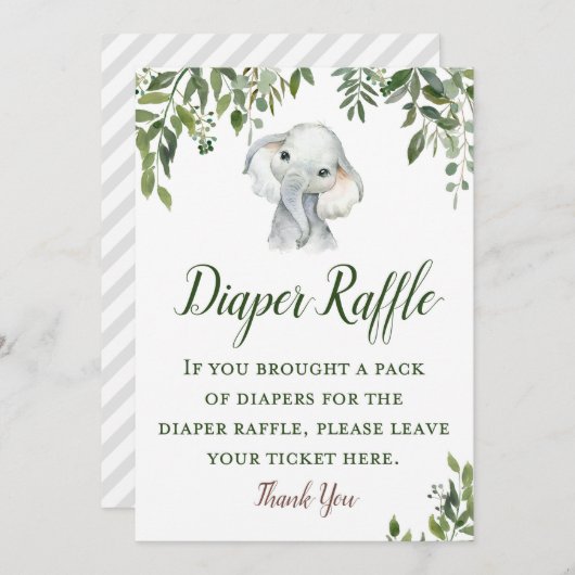 Greenery Elephant Diaper Raffle Sign Size 5x7" Kaart (Voorkant / Achterkant)