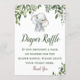 Greenery Elephant Diaper Raffle Sign Size 5x7" Kaart