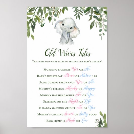Greenery Elephant Gender Prediction Sign Poster (Voorkant)