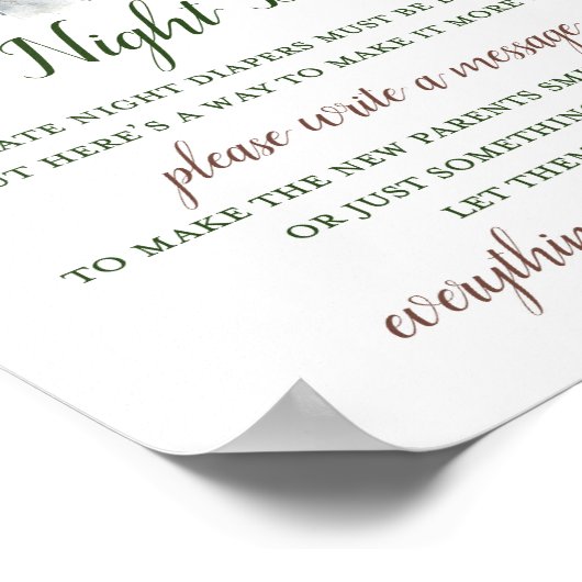 Greenery Elephant Late night Diapers Sign Poster (Hoek)