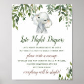Greenery Elephant Late night Diapers Sign Poster (Voorkant)