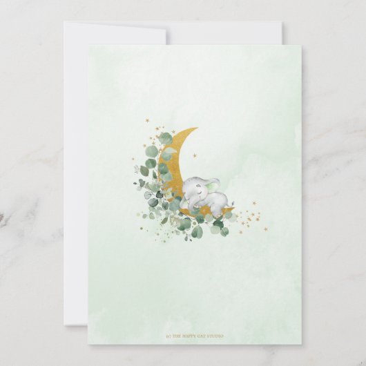 Greenery Elephant Moon Gender Neutral Baby shower Kaart (Achterkant)