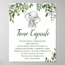 Greenery Elephant Time Capsule for BOY Sign Poster