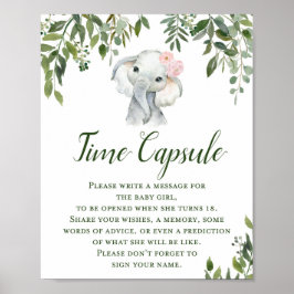 Greenery Elephant Time Capsule for GIRL Sign Poster
