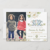 Greenery Elephant Twins Boy Girl Birthday Foto Kaart (Voorkant)