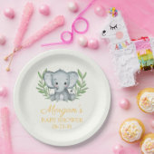 Greenery Elephant Yellow Neutral Baby shower Papieren Bordje (Feest)