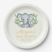 Greenery Elephant Yellow Neutral Baby shower Papieren Bordje (Voorkant)