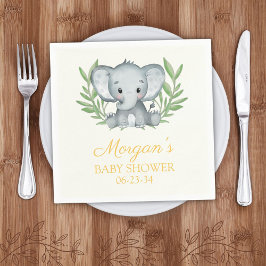 Greenery Elephant Yellow Neutral Baby shower Servet
