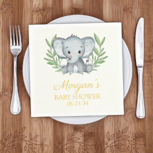 Greenery Elephant Yellow Neutral Baby shower Servet