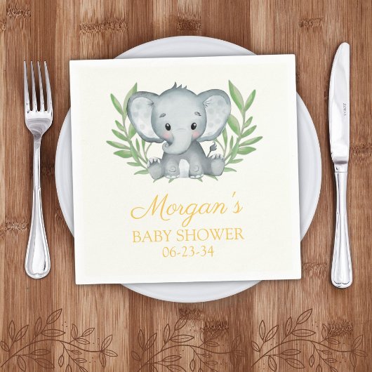 Greenery Elephant Yellow Neutral Baby shower Servet
