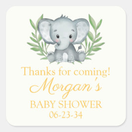Greenery Elephant Yellow Neutral Baby shower Vierkante Sticker