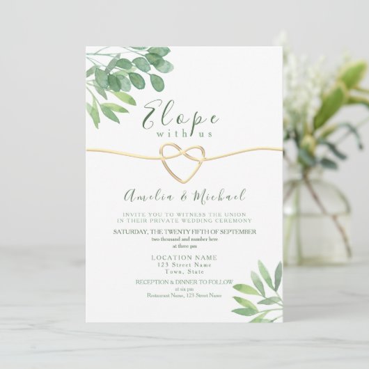 Greenery Elope Micro Wedding Invitation Kaart (Staand voorkant)
