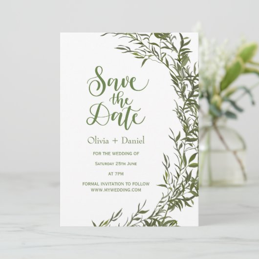 Greenery Elopement Save The Date Invitation Kaart (Staand voorkant)