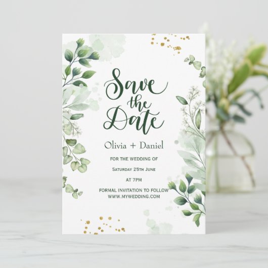Greenery Elopement Save the Date Uitnodiging (Staand voorkant)