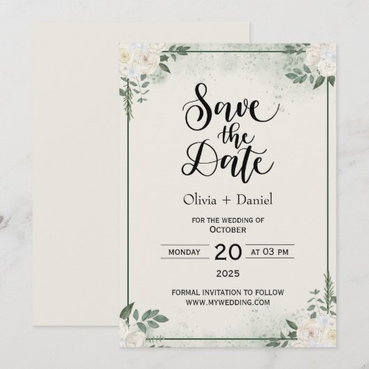 Greenery Elopement trouwdatum uitnodiging (Voorkant / Achterkant)