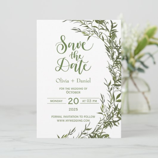 Greenery Elopement trouwdatum uitnodiging (Staand voorkant)