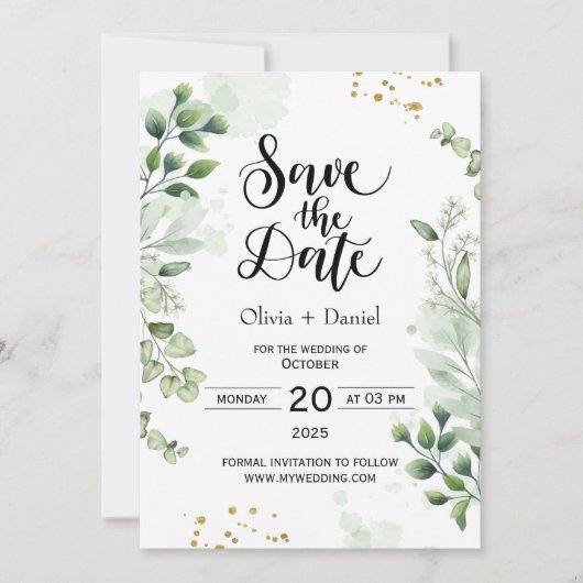 Greenery Elopement Wedding Date Invitation Kaart (Voorkant)