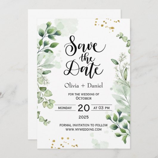 Greenery Elopement Wedding Date Invitation Kaart (Voorkant / Achterkant)