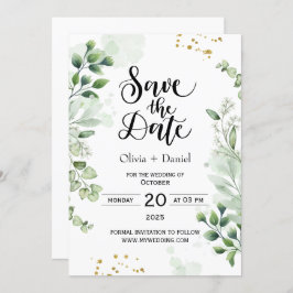 Greenery Elopement Wedding Date Invitation Kaart