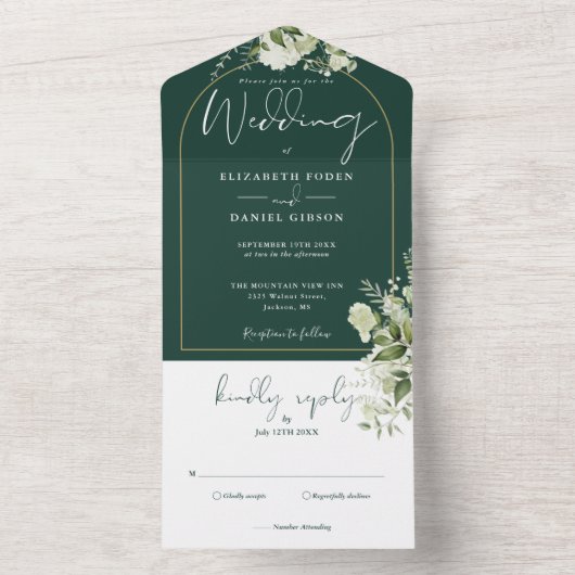 Greenery Emerald Green and Gold Arch Wedding All In One Uitnodiging (Binnen)