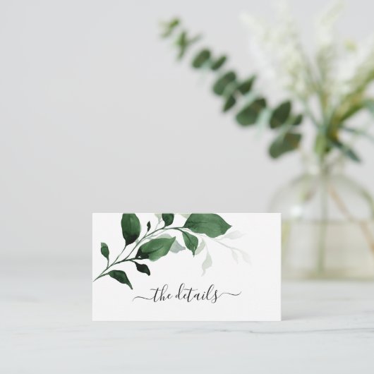 Greenery Emerald Green Foliage Wedding Details Enc Informatiekaartje (Staand voorkant)