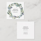 Greenery en Blue Waterverf Floral Wreath Vierkante Visitekaartje (Voorkant / Achterkant)