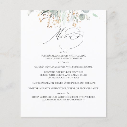 Greenery en Eucalyptus Leaves Wedding Menu (Voorkant)