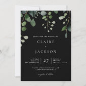 Greenery en Eucalyptus Modern Wedding Black Kaart (Voorkant)