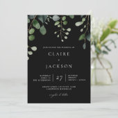 Greenery en Eucalyptus Modern Wedding Black Kaart (Staand voorkant)