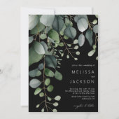 Greenery en Eucalyptus Wedding Black Invitation Kaart (Voorkant)