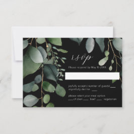Greenery en Eucalyptus Wedding Black RSVP-kaart RSVP Kaartje