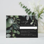 Greenery en Eucalyptus Wedding Black RSVP-kaart RSVP Kaartje (Staand voorkant)