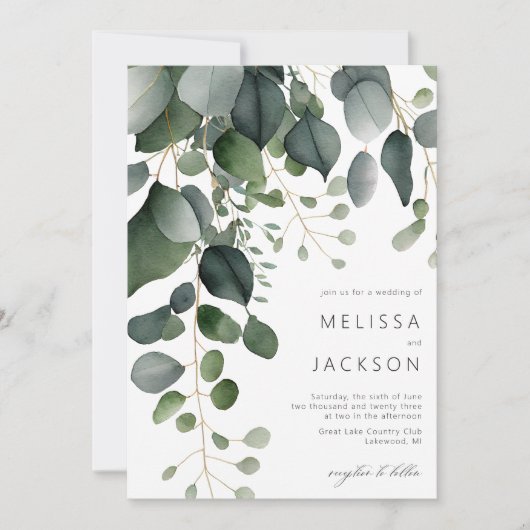 Greenery en Eucalyptus Wedding Invitation Kaart (Voorkant)