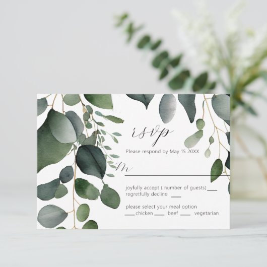 Greenery en Eucalyptus Wedding RSVP Kaart (Staand voorkant)