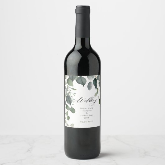 Greenery en Eucalyptus Wedding Wijn Etiket (Voorkant)