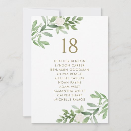 Greenery en Flowers Gold Wedding Seating Chart Aankondiging (Achterkant)