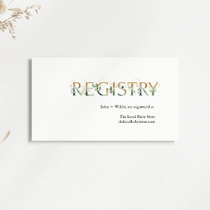 Greenery en Gold Baby shower Registry Informatiekaartje