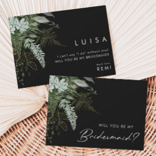 Greenery en Gold Black   Bridesmaid proposal card Kaart