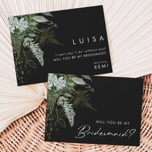 Greenery en Gold Black | Bridesmaid proposal card Kaart