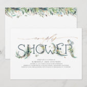Greenery en Gold Calligraphy Couples Shower Kaart (Voorkant / Achterkant)