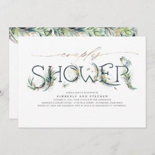 Greenery en Gold Calligraphy Couples Shower Kaart