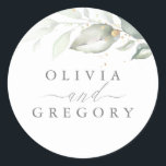 Greenery en Gold Elegant Romantic Wedding Ronde Sticker<br><div class="desc">Groen en gouden bruiloft stickers</div>