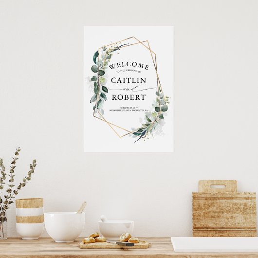Greenery en Gold Geometric Modern Wedding Poster (Keuken)