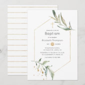 Greenery en Gold Glitter Geometric Baptisme Kaart (Voorkant / Achterkant)