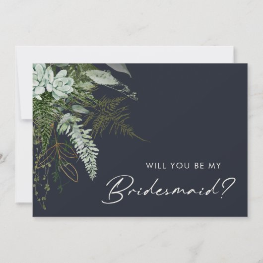 Greenery en Gold | Kaart Navy Bridesmaid-voorstel (Voorkant)